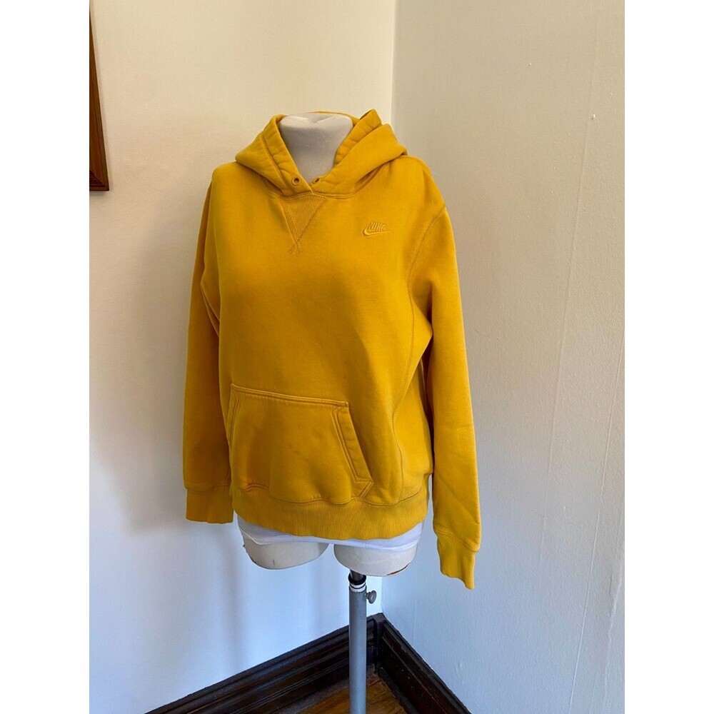 Nike Sportswear Hoodie Sweatshirt Large Heather Mustard Yellow Cotton Soft Sport